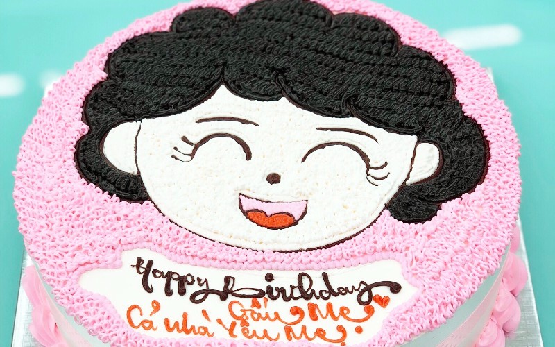 Mẫu bánh sinh nhật tặng mẹ được phác họa theo phong cách dễ thương