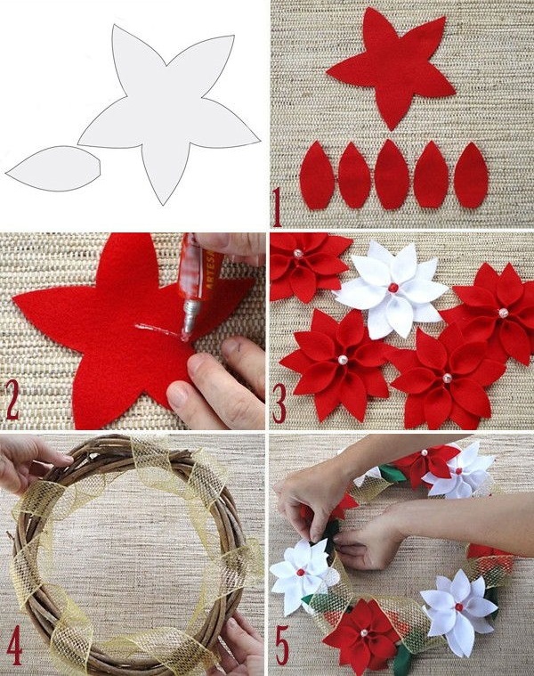 Cách làm vòng hoa bằng vải dạ trang trí Noel