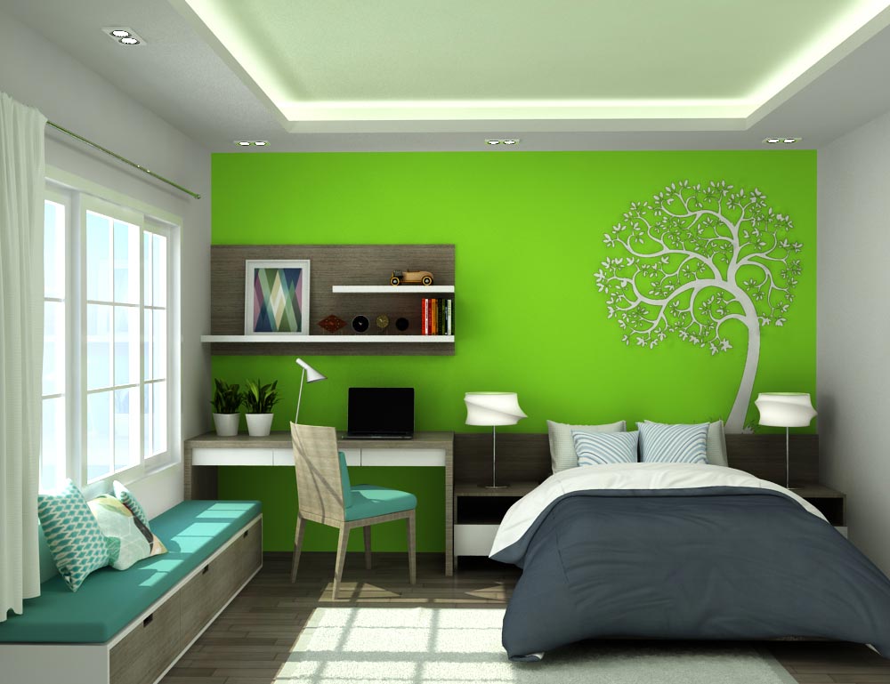 Màu sơn xanh lá cho phòng ngủ