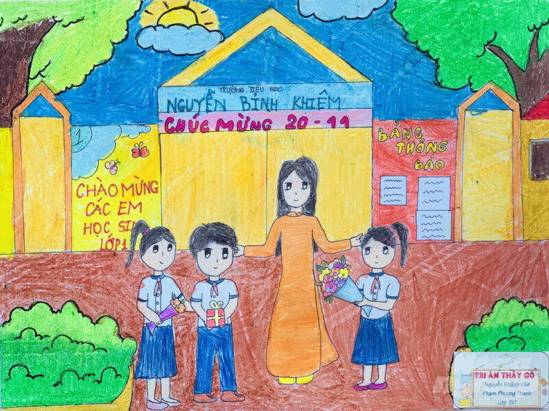 Vẽ tranh đề tài trường em ngày nhà giáo Việt Nam 20 11
