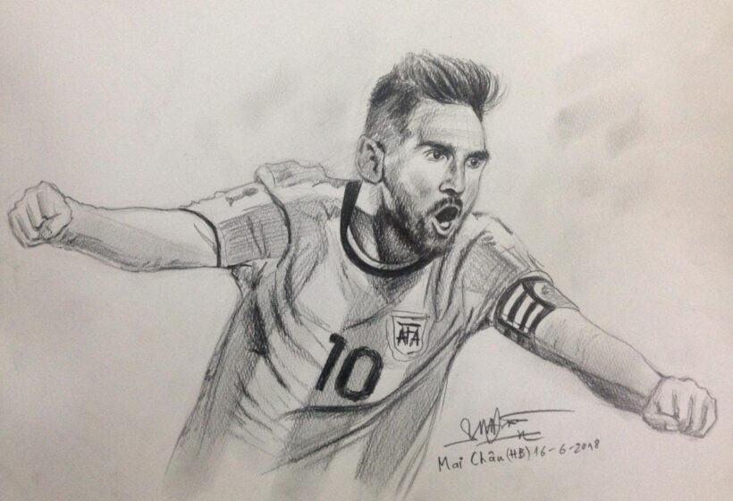 ảnh vẽ chì cầu thủ Messi nổi tiếng