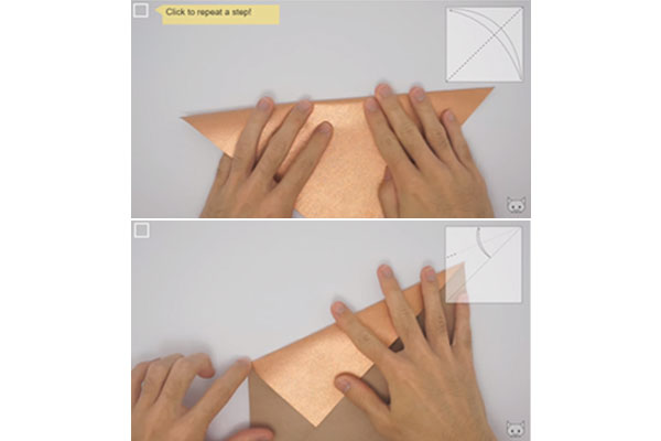 Lấy tờ giấy origami ra và gấp đôi theo đường chéo