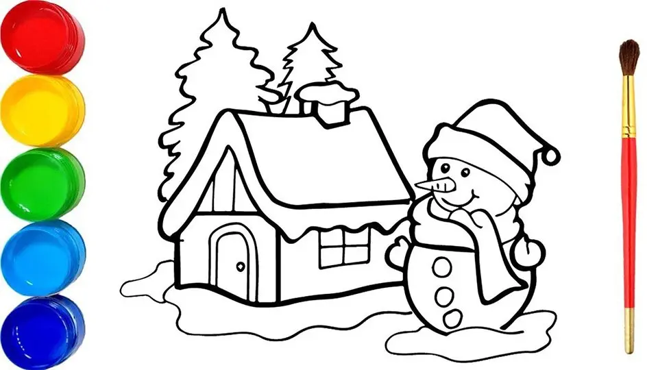 hướng dẫn vẽ tranh đề tài noel ngôi nhà tuyết và người tuyết