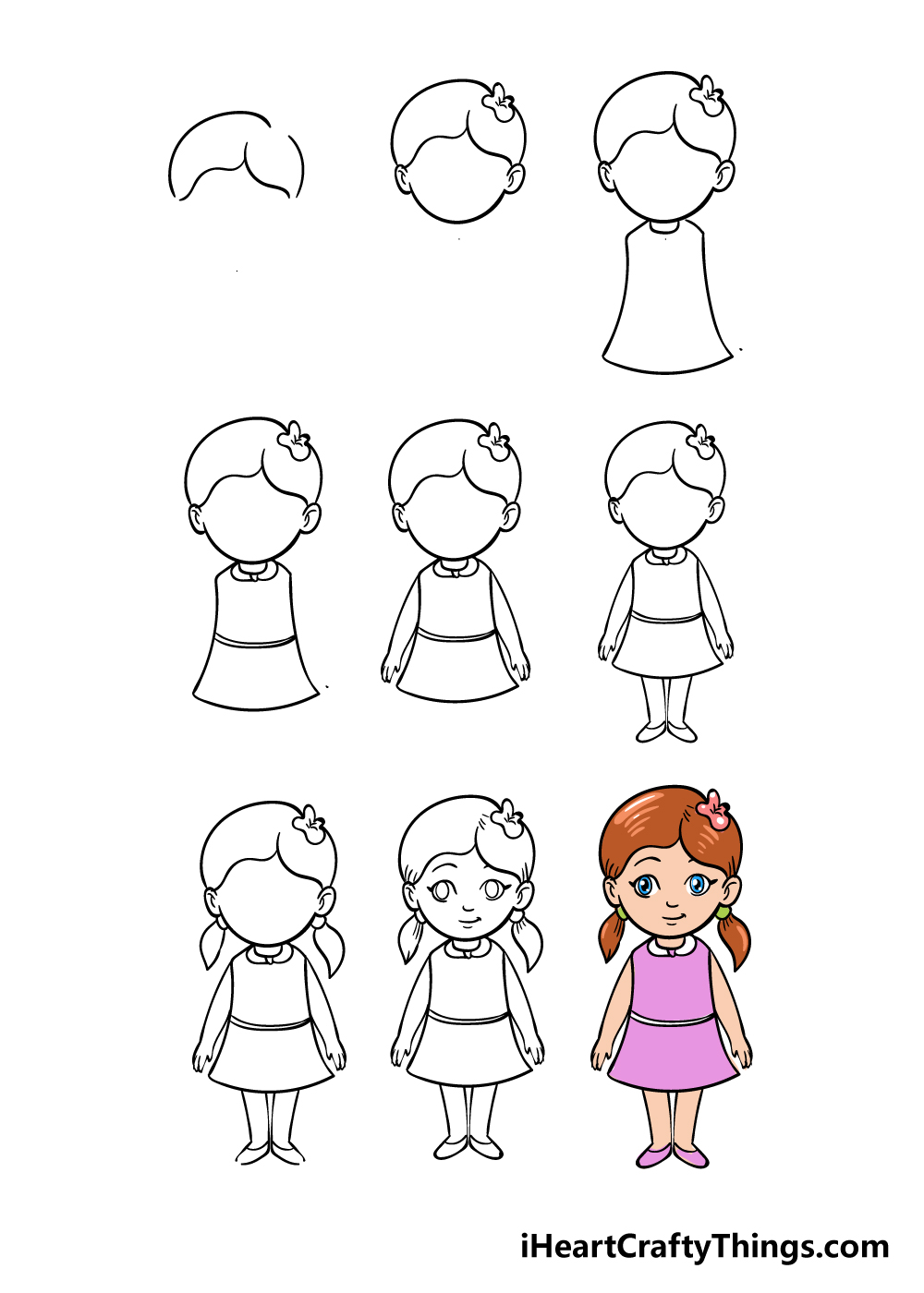 cartoon girl in 9 steps - Hướng dẫn chi tiết cách vẽ cô gái đơn giản với 9 bước cơ bản