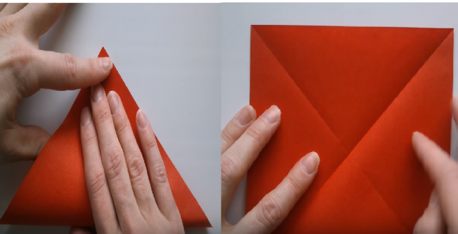 Gấp tờ giấy origami làm đôi thành hình tam giác