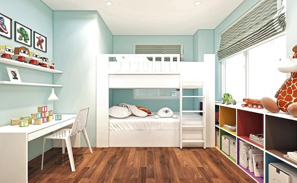 Màu gỗ làm nổi bật lên những màu sắc, đồng thời đem đến cảm giác sạch sẽ cho phòng ngủ