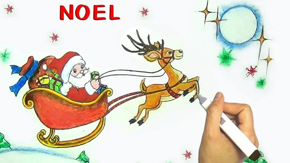 Hướng dẫn vẽ tranh ông già Noel cưỡi tuần lộc đơn giản