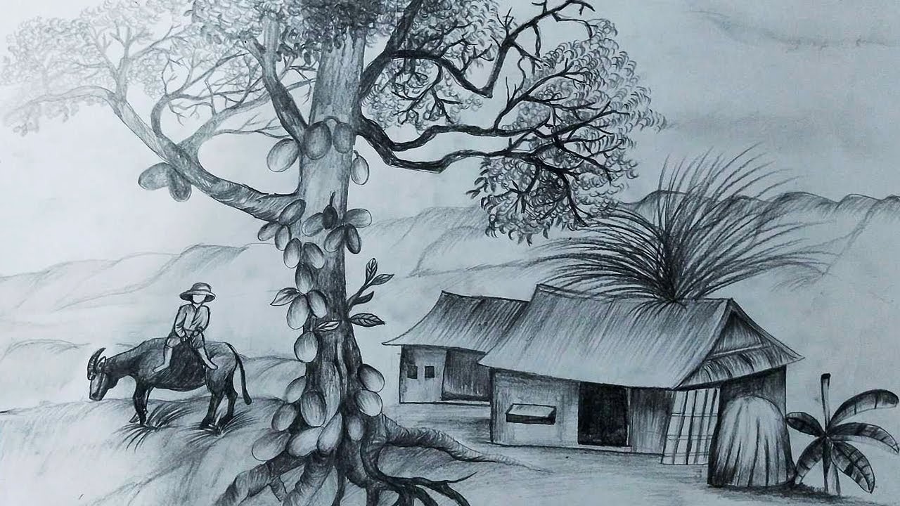 Mẫu tranh vẽ phong cảnh làng quê của họa sĩ