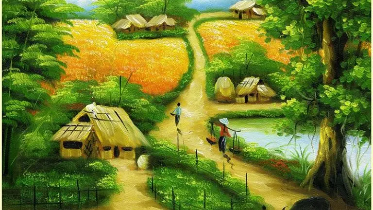 Những hình ảnh quen thuộc của tranh phong cảnh làng quê Việt Nam dành cho học sinh cấp 2