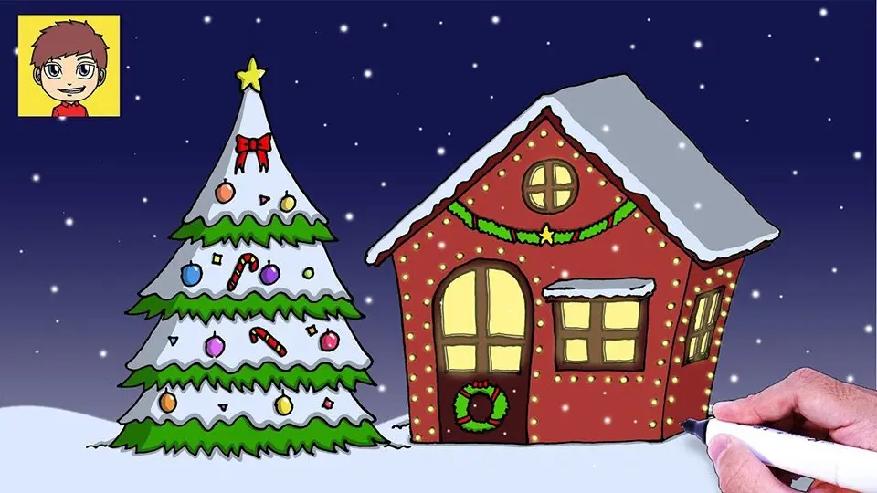 hướng dẫn vẽ tranh đề tài noel ngôi nhà tuyết và người tuyết