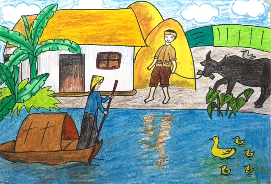 Dạy bé vẽ tranh phong cảnh làng quê cực kì đơn giản - hình ảnh 18