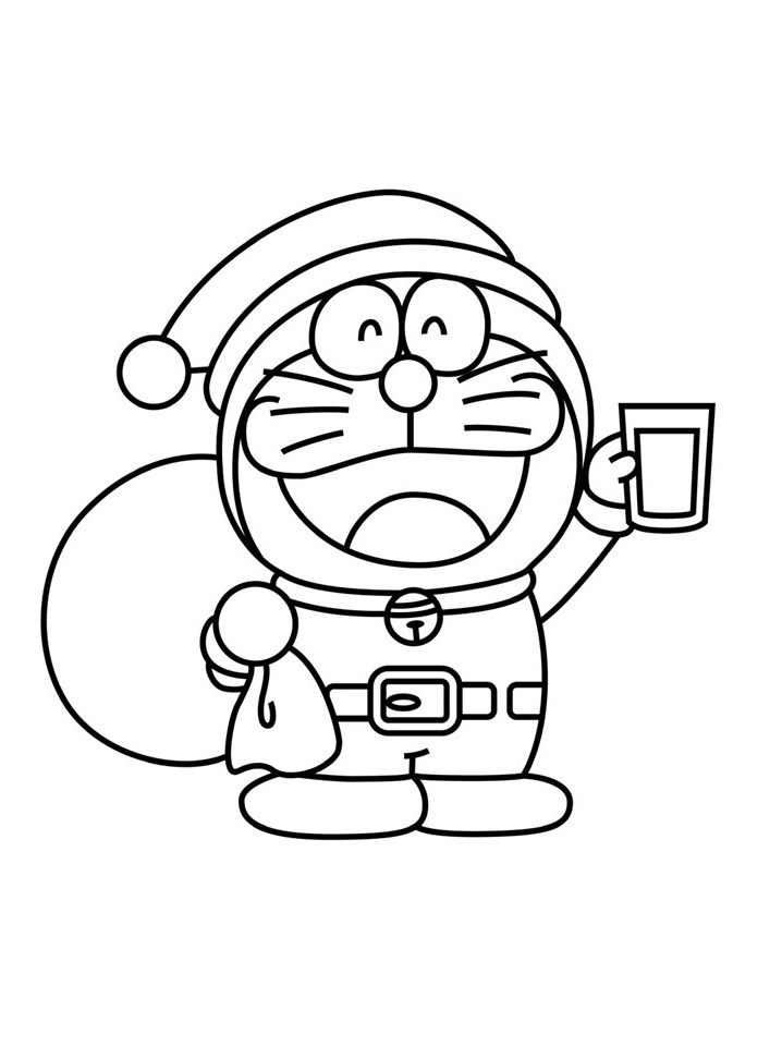 Tranh tô màu Doraemon ông già Noel