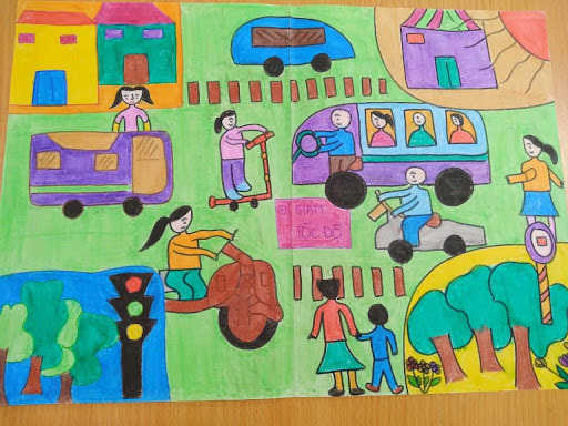 Tranh vẽ đề tài an toàn giao thông của học sinh tiểu học