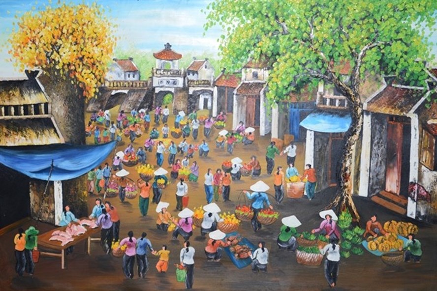 Tranh vẽ họp chợ Tết