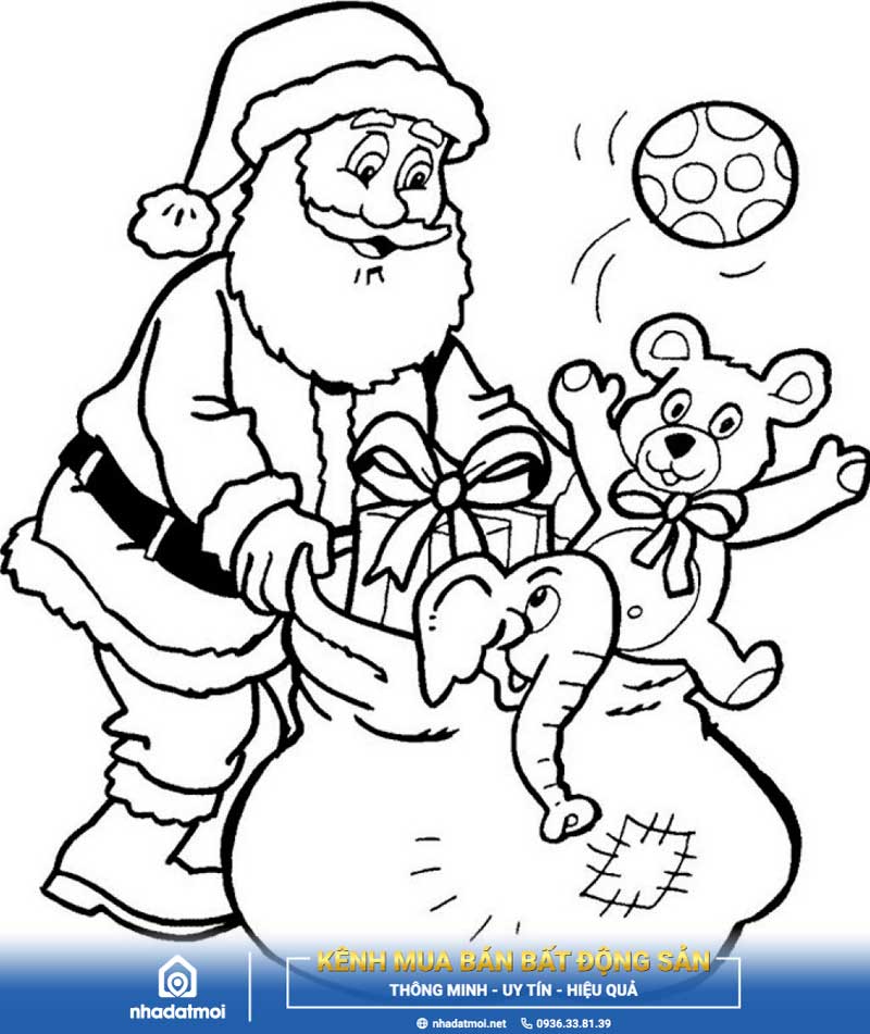 Mẫu tô màu ông già Noel chuẩn bị quà Giáng sinh cho trẻ
