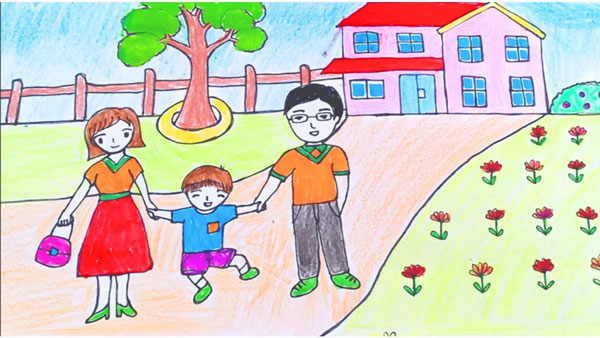 Cách vẽ tranh gia đình đẹp đơn giản cho bé - Trường THPT Vĩnh Thắng