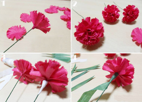 Cách làm hoa cẩm chướng bằng giấy nhún đơn giản đẹp mê ly