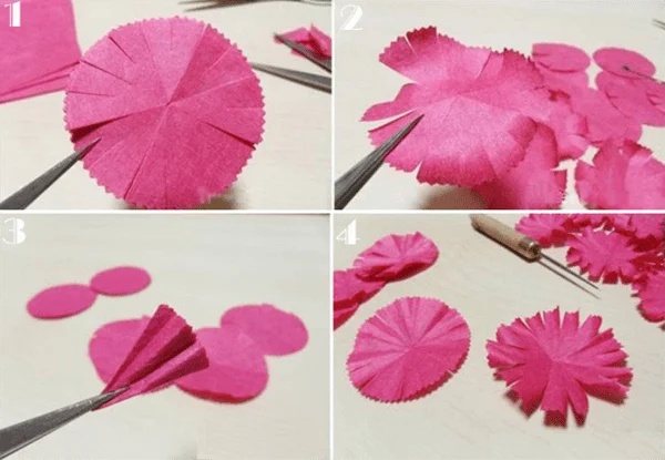 Cách làm hoa cẩm chướng bằng giấy nhún đẹp y như thật 3