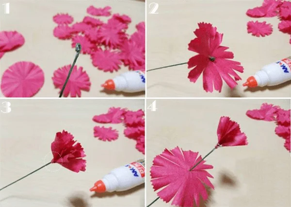 Cách làm hoa cẩm chướng bằng giấy đẹp 4