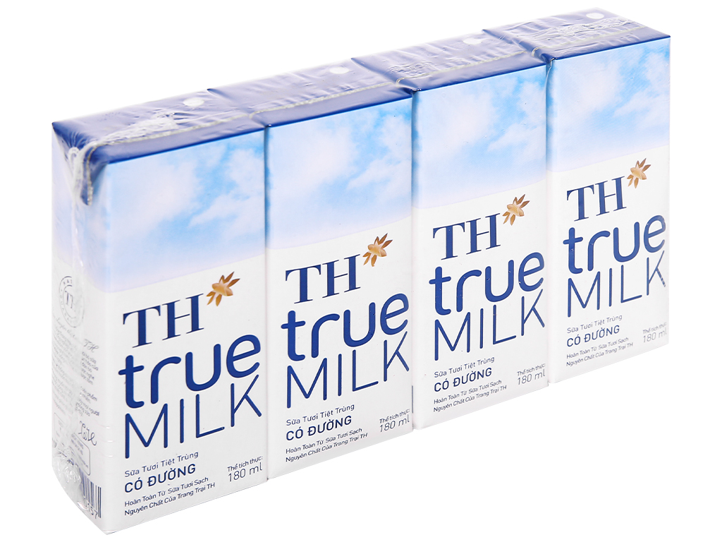 Lốc 4 hộp sữa tươi tiệt trùng có đường TH true MILK 180ml - Siêu thị sữa Vĩnh Lộc
