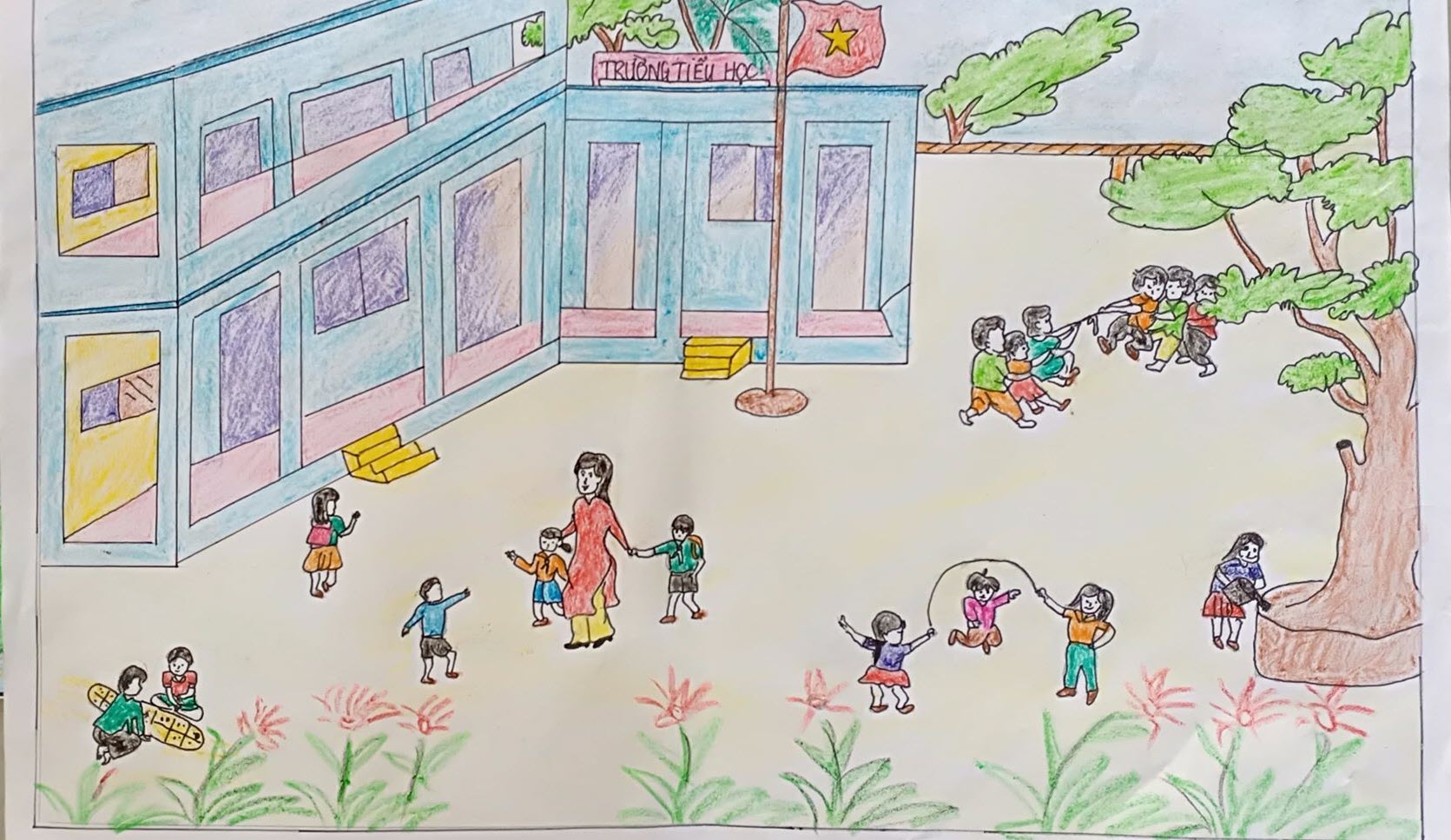 Vẽ tranh đề tài ngôi trường hạnh phúc đơn giản đẹp nhất