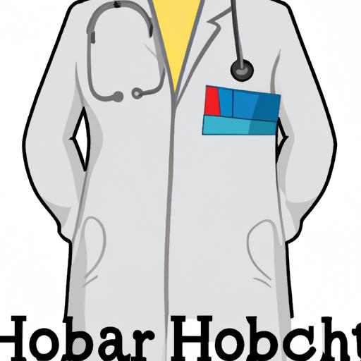 Bác sĩ mặc áo khoác thí nghiệm với logo bệnh viện trên túi áo.