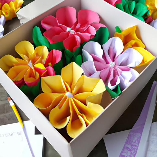 Bộ sưu tập các loại hoa giấy thủ công được sắp xếp đẹp mắt trong hộp