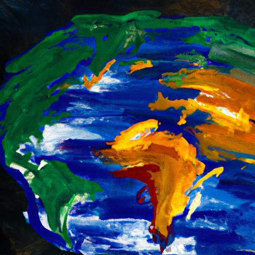 Bức tranh trừu tượng của Trái Đất với những nét cọ táo bạo và màu sắc tương phản