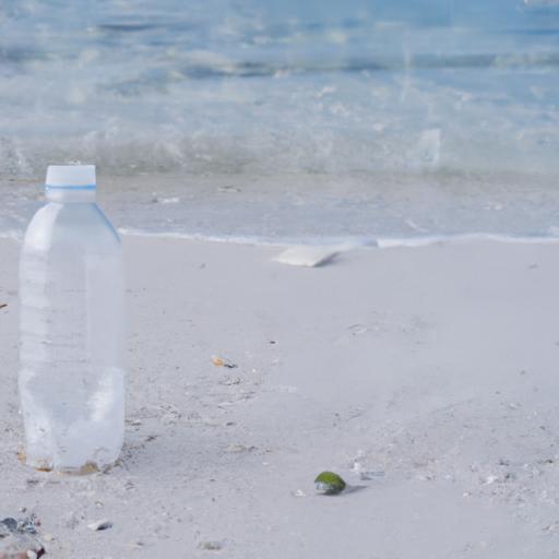 Một chai nước suối nhựa trên bãi biển