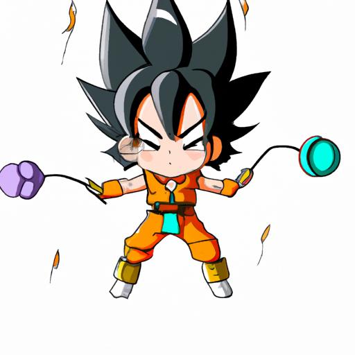 Phiên bản chibi dễ thương của Son Goku cầm gậy sức mạnh.