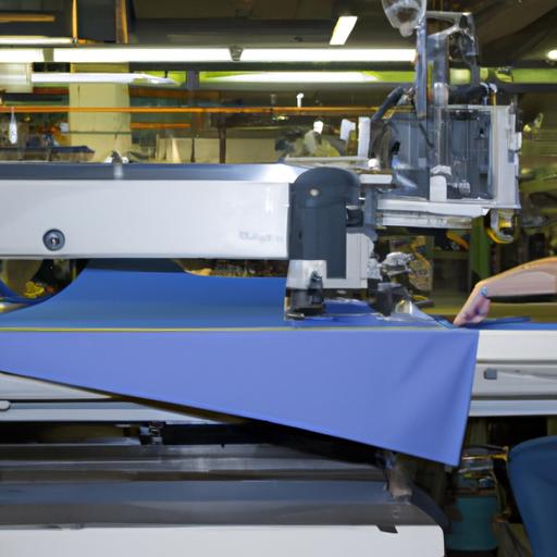 Công nhân chuẩn bị vải để sử dụng trên máy may công nghiệp
