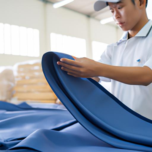 Một công nhân nhà máy đang kiểm tra chất lượng sản phẩm vải tại một nhà máy dệt may ở Việt Nam.