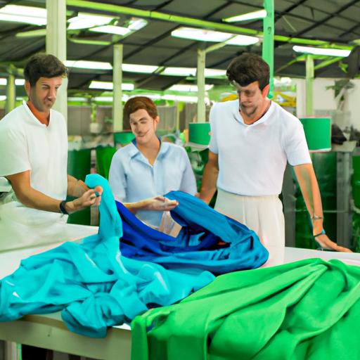 Nhóm công nhân kiểm tra chất lượng vải nhuộm tại công ty dệt nhuộm.