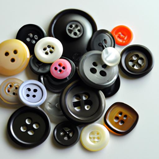 Một đống nút với nhiều kích thước và màu sắc khác nhau trên một bề mặt trắng.