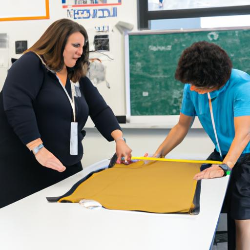 Giáo viên hướng dẫn cách đo và cắt vải cho balo