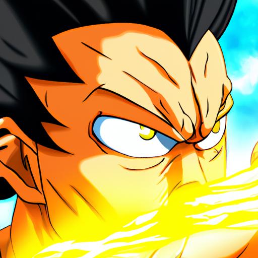 Goku tập trung với khuôn mặt quyết tâm khi sạc năng lượng cho cú đánh Kamehameha.