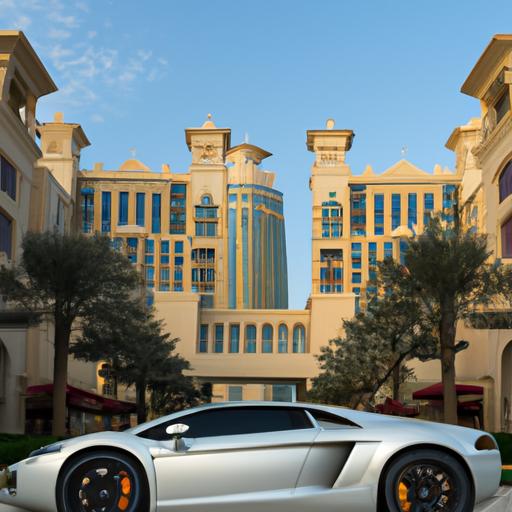 Chiếc Lamborghini đậu trước khách sạn sang trọng