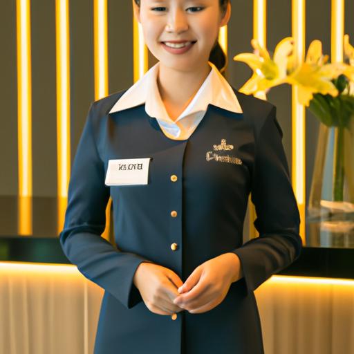 Lễ tân khách sạn tại Đà Nẵng mặc đồng phục thiết kế sang trọng của công ty A.