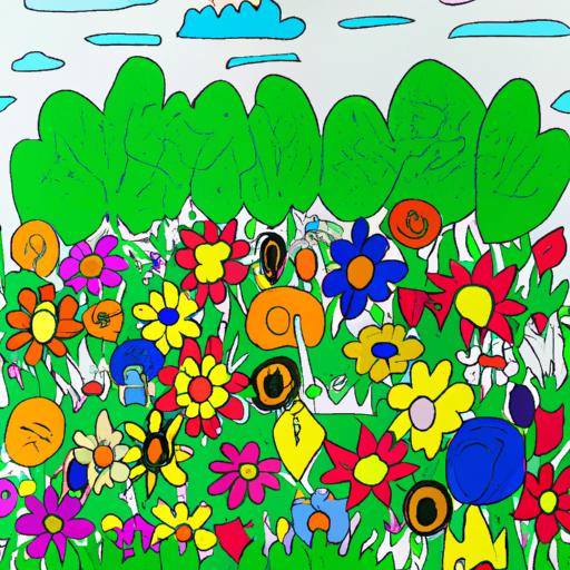 Minh họa số của một khu vườn đầy hoa nhiều màu sắc trên giấy A4