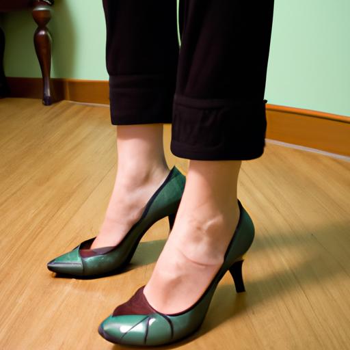 Một người phụ nữ đang mang một đôi giày cao gót da handmade thanh lịch.