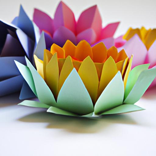 Nhóm hoa sen đa dạng màu sắc được gấp từ giấy