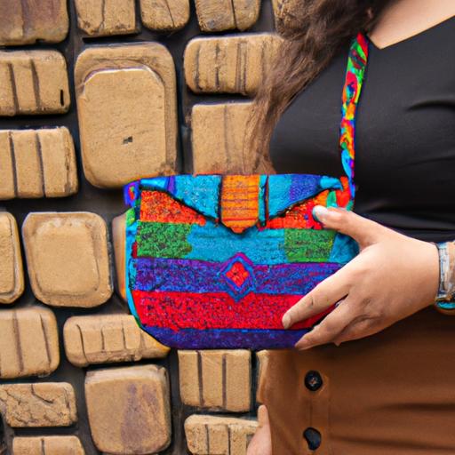 Phụ nữ cầm ví dệt handmade màu sắc nổi bật