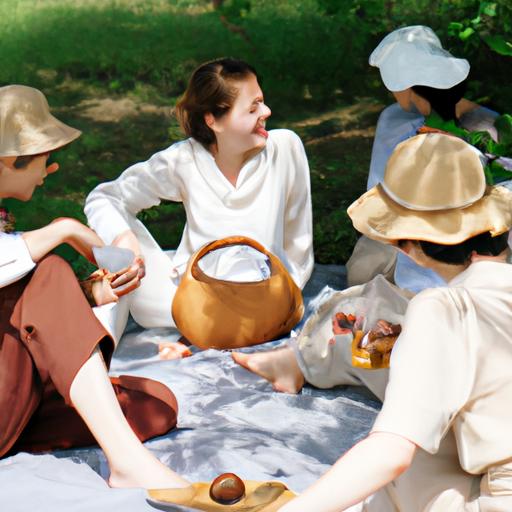 Bạn bè cùng mặc áo vải linen, tổ chức buổi picnic tại công viên