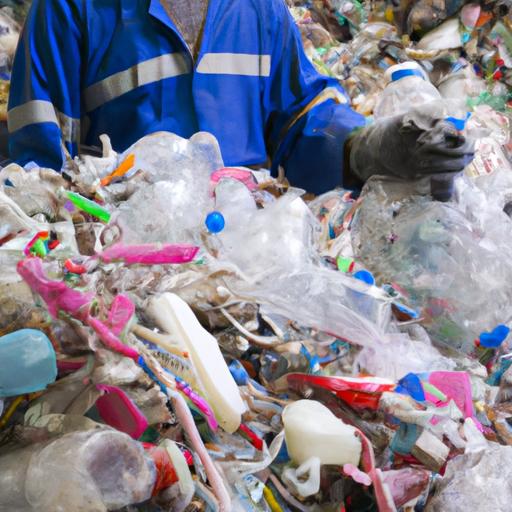 Công nhân phân loại rác nhựa theo loại
