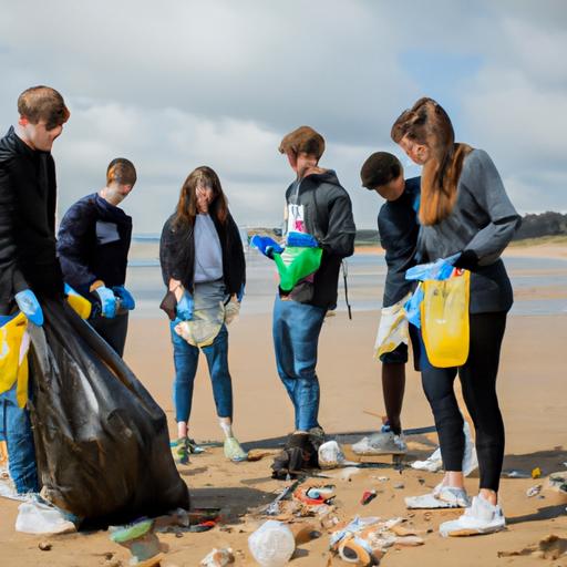Nhóm sinh viên thu gom rác nhựa trên bãi biển