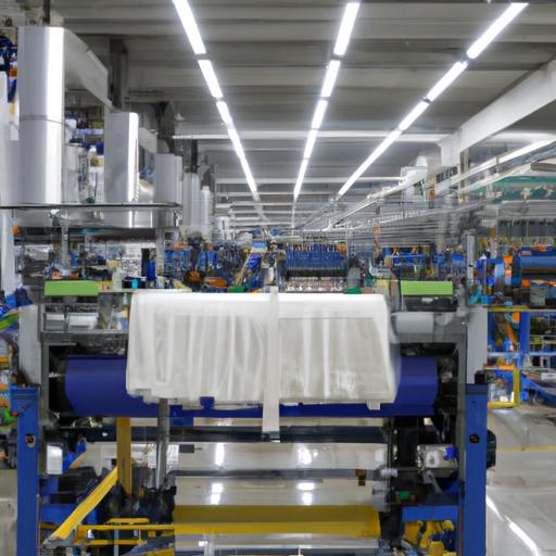 Tầm nhìn toàn cảnh của một nhà máy dệt vải đầy máy móc.