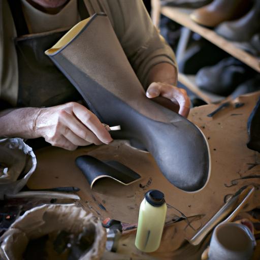Thợ thủ công đang làm việc trên một đôi giày handmade.