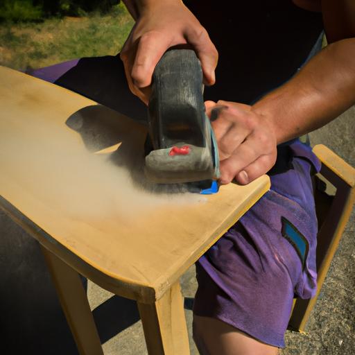 Thợ thủ công đang nhám ghế gỗ handmade.