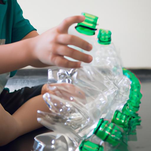 Trẻ em đang chơi với đồ chơi được làm từ chai nhựa tái chế
