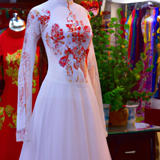 Chiếc váy cưới vải gấm hoa nổi trên manocanh
